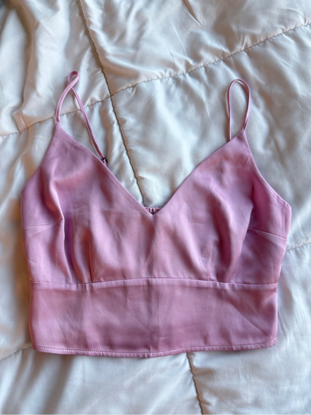 Abercrombie & Fitch Pink Satin Smocked Crop Top